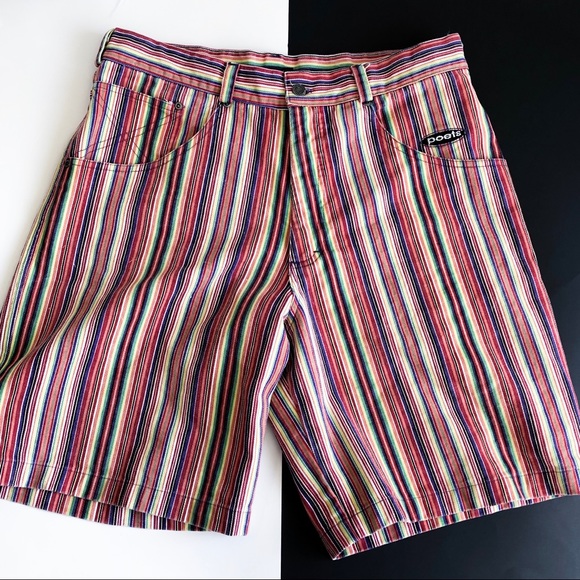 colorful striped denim shorts